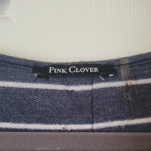 Pink Clover Women's Navy Blue and White Striped Long T-Shirt - Size Small - Picture 4 of 5